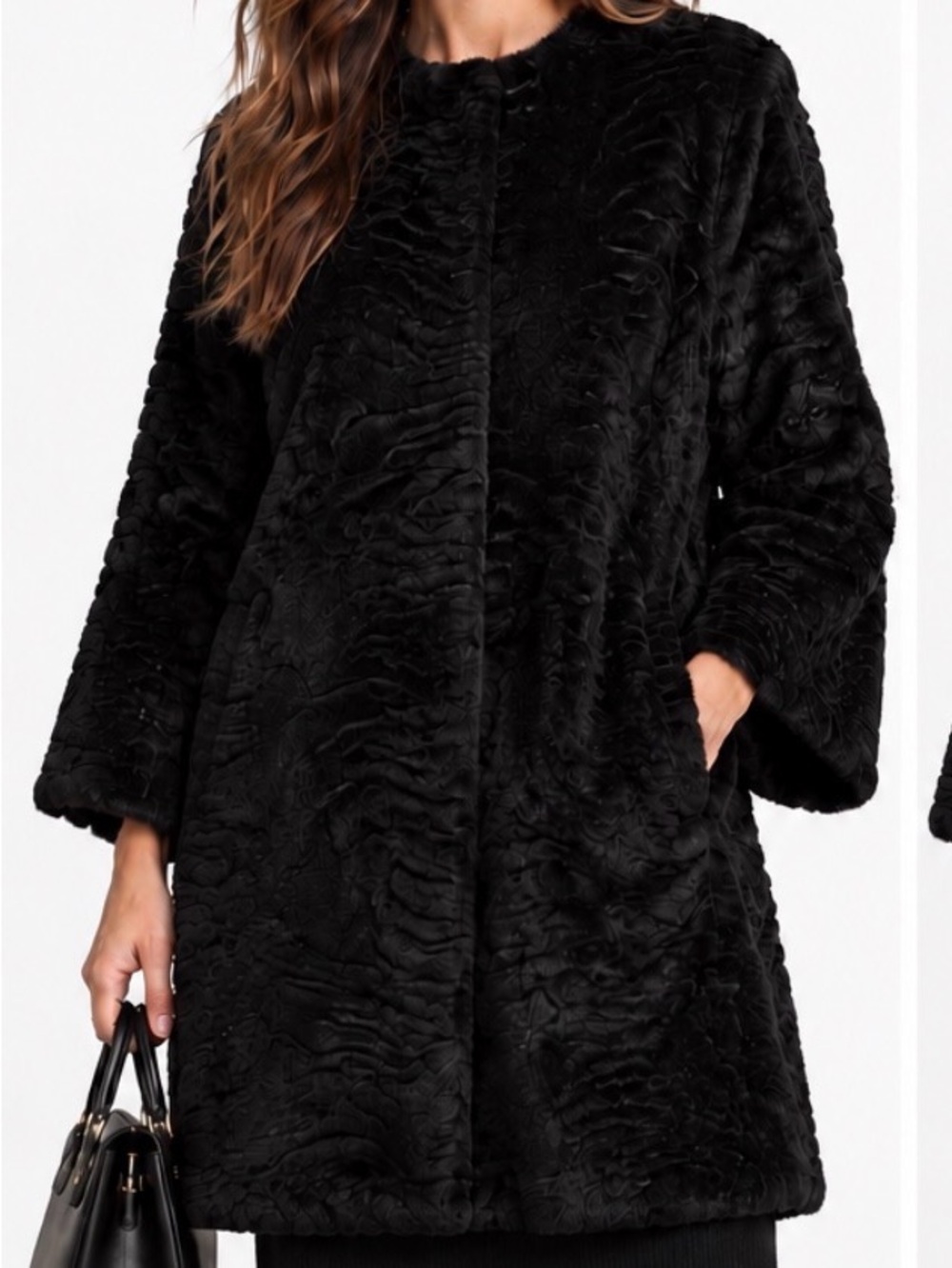 Dawn Levy Catina Black Genuine Rabbit Fur Coat Jacket Size M